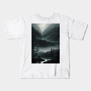 River Running Through a Misty Canyon Kids T-Shirt